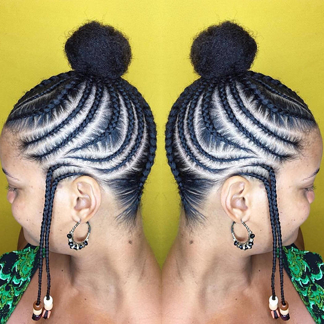 Double image of a woman with Funami braids