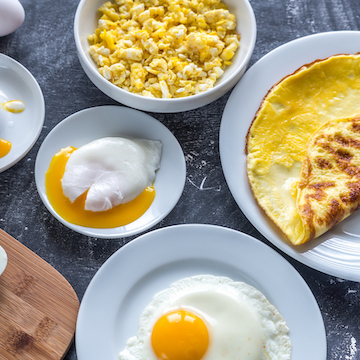 Various types of eggs for breakfast